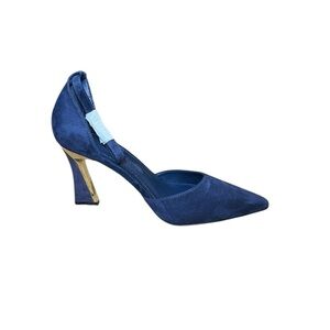 Womens Blue Pointed Toe Faux Suede Leather Ankle Strap Pumps Heels Size: 9